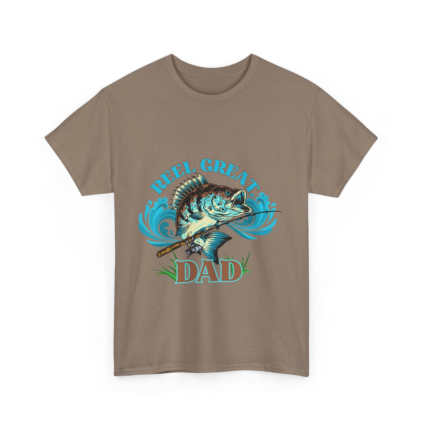 Reel Great Dad T-Shirt - Funny Fishing Shirt for Father's Day, Fisherman Gift for Dad Heavy Cotton Tee