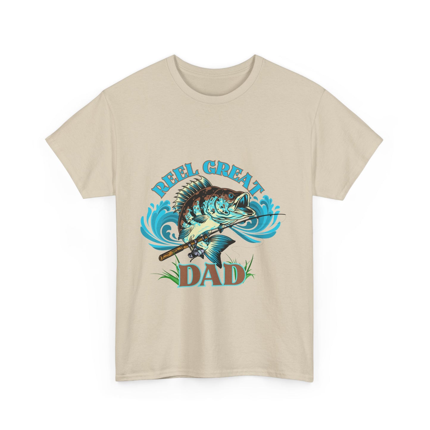 Reel Great Dad T-Shirt - Funny Fishing Shirt for Father's Day, Fisherman Gift for Dad Heavy Cotton Tee