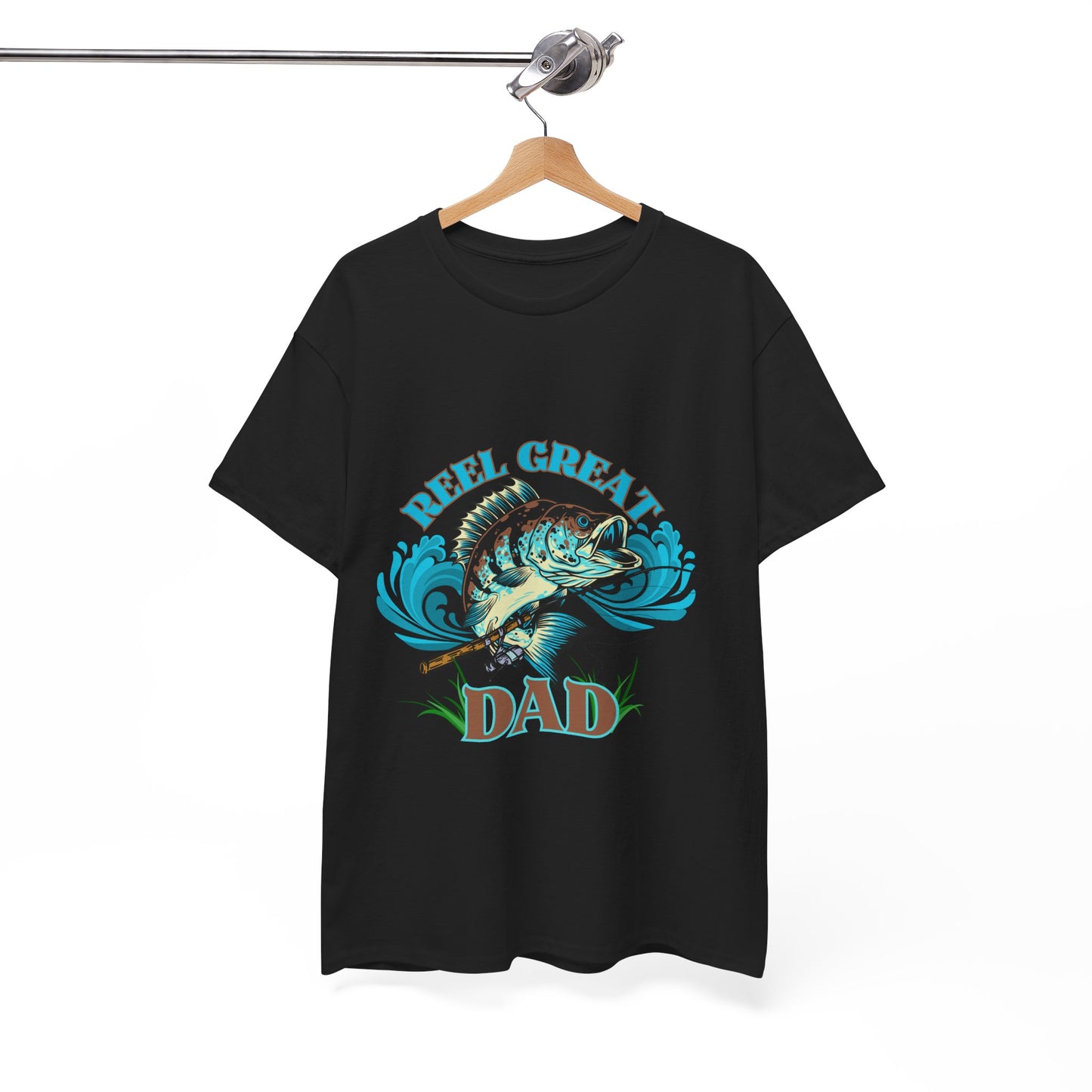 Reel Great Dad T-Shirt - Funny Fishing Shirt for Father's Day, Fisherman Gift for Dad Heavy Cotton Tee