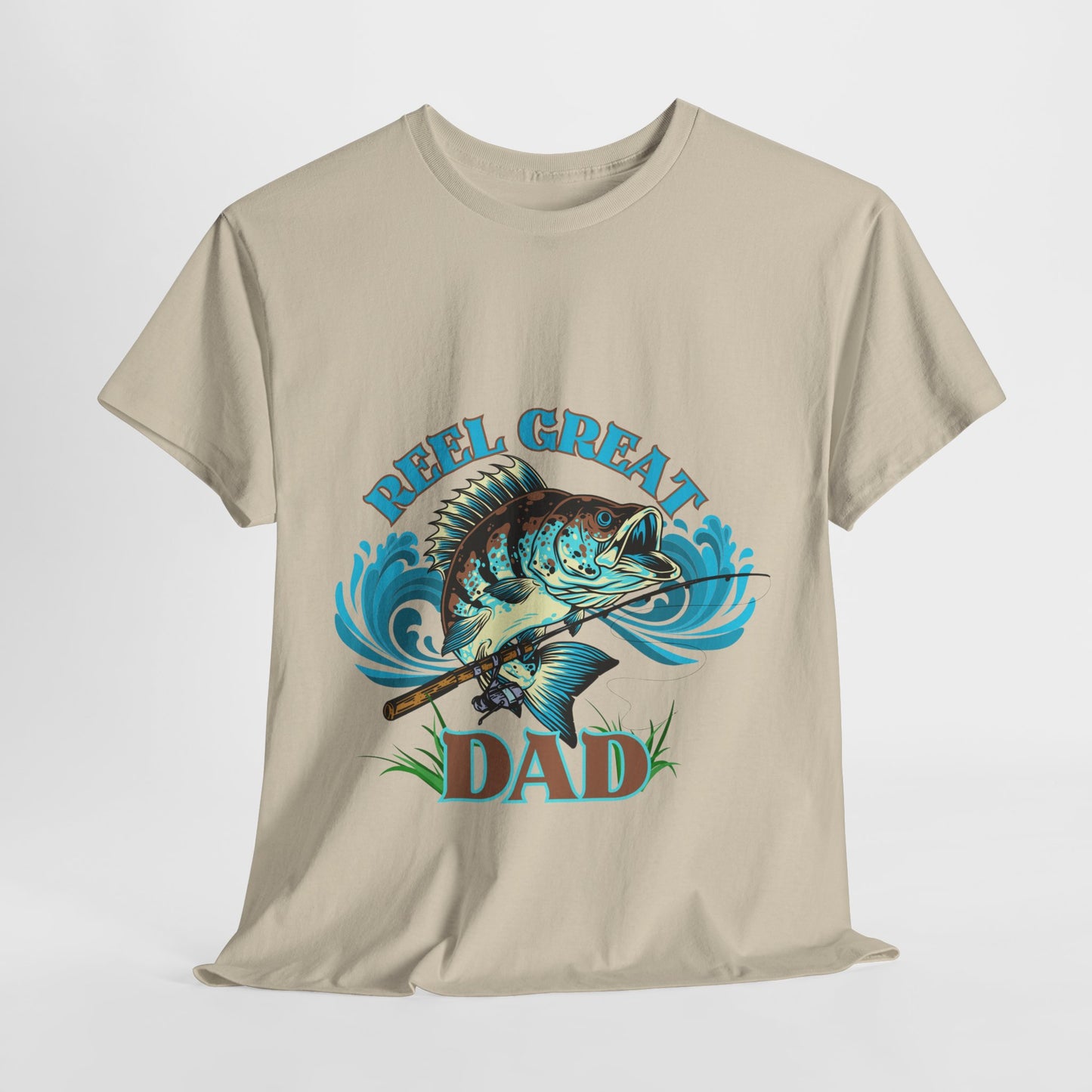 Reel Great Dad T-Shirt - Funny Fishing Shirt for Father's Day, Fisherman Gift for Dad Heavy Cotton Tee