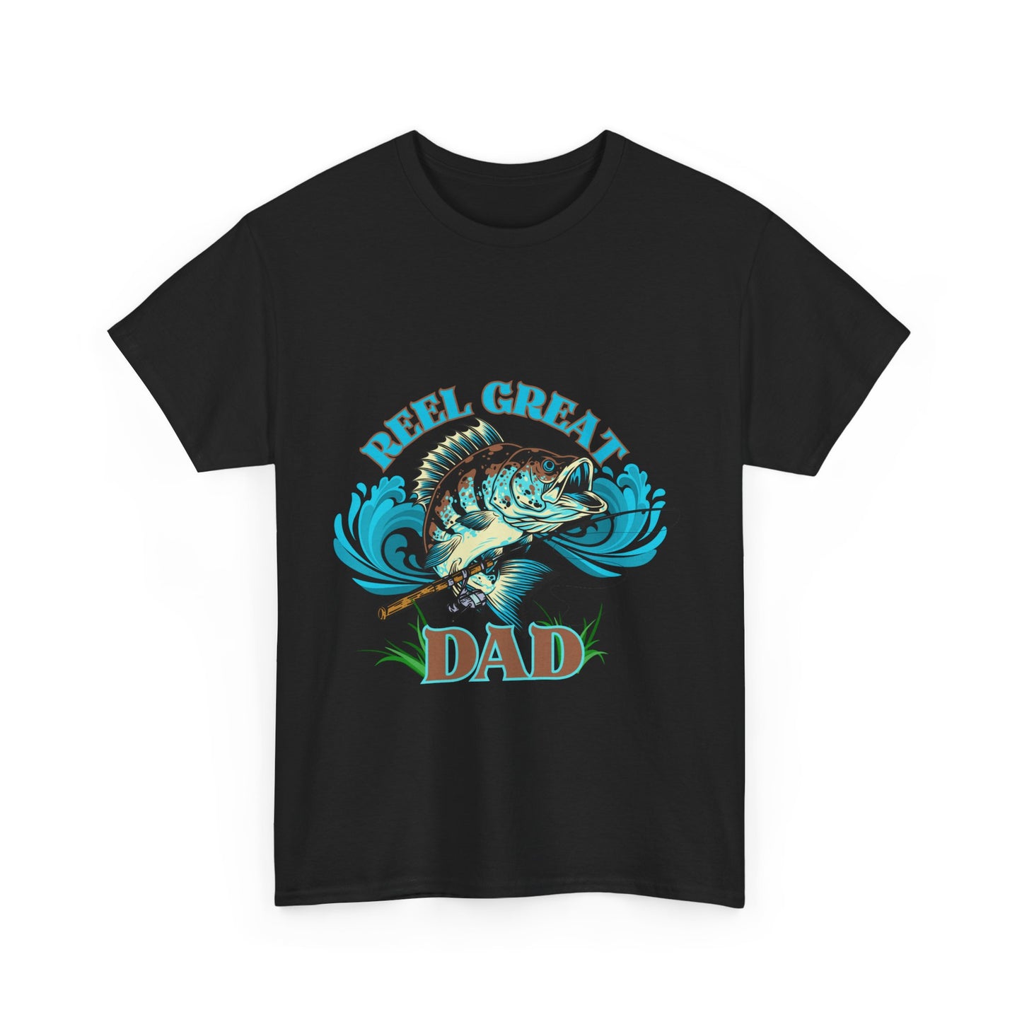 Reel Great Dad T-Shirt - Funny Fishing Shirt for Father's Day, Fisherman Gift for Dad Heavy Cotton Tee