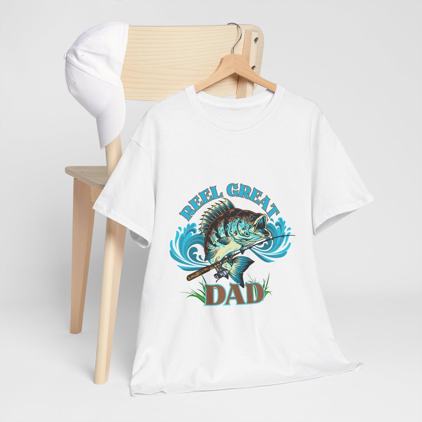 Reel Great Dad T-Shirt - Funny Fishing Shirt for Father's Day, Fisherman Gift for Dad Heavy Cotton Tee