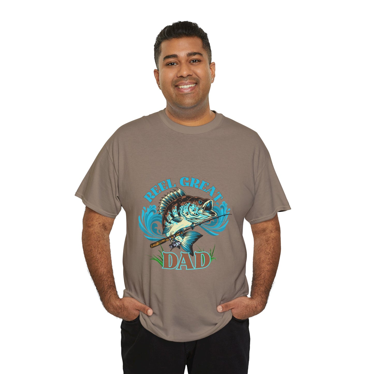 Reel Great Dad T-Shirt - Funny Fishing Shirt for Father's Day, Fisherman Gift for Dad Heavy Cotton Tee