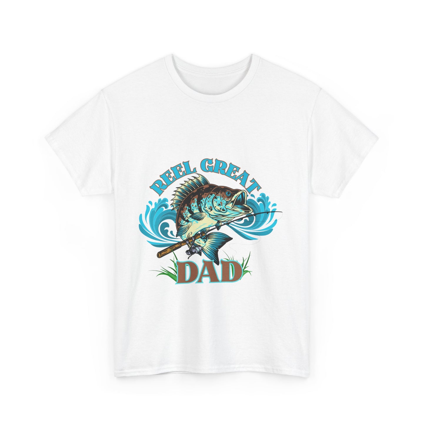 Reel Great Dad T-Shirt - Funny Fishing Shirt for Father's Day, Fisherman Gift for Dad Heavy Cotton Tee