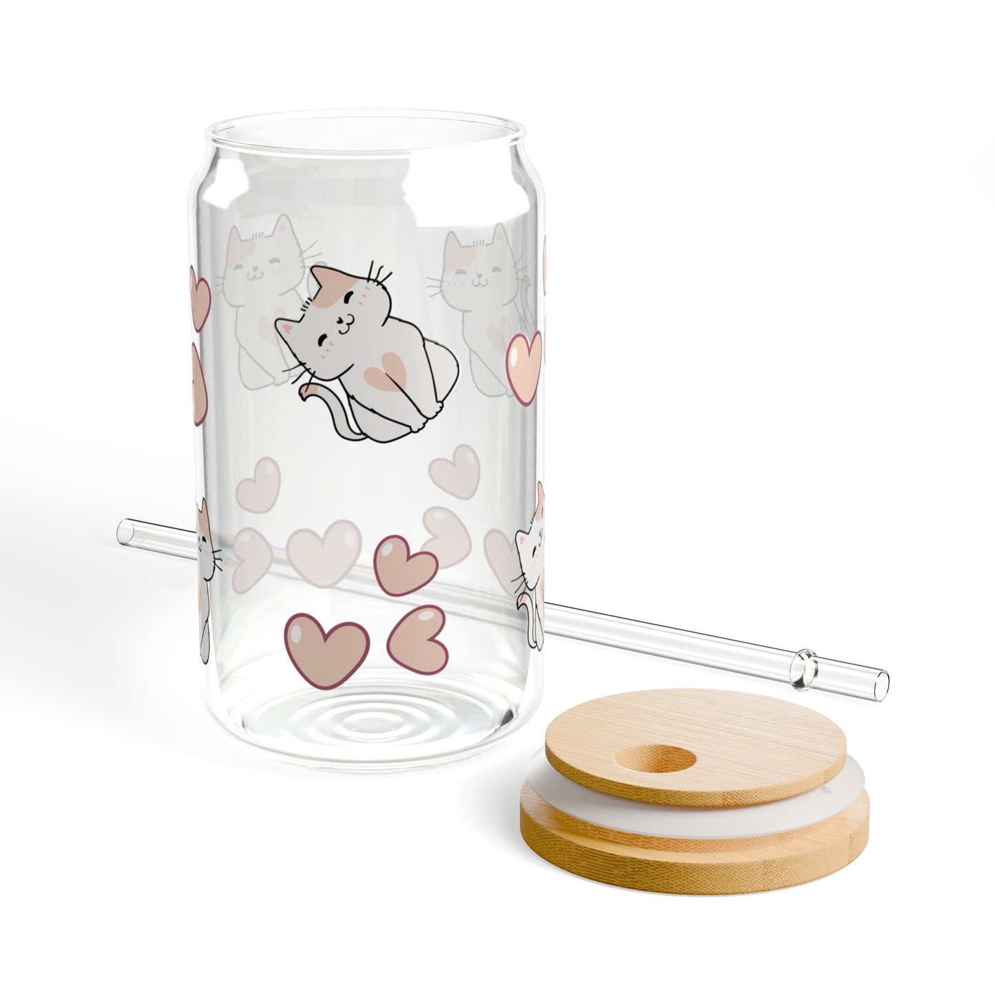 16 oz Cat & Hearts Sipper Glass – Purr-fectly Adorable