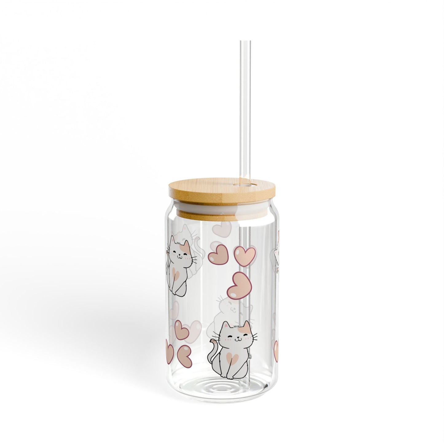16 oz Cat & Hearts Sipper Glass – Purr-fectly Adorable