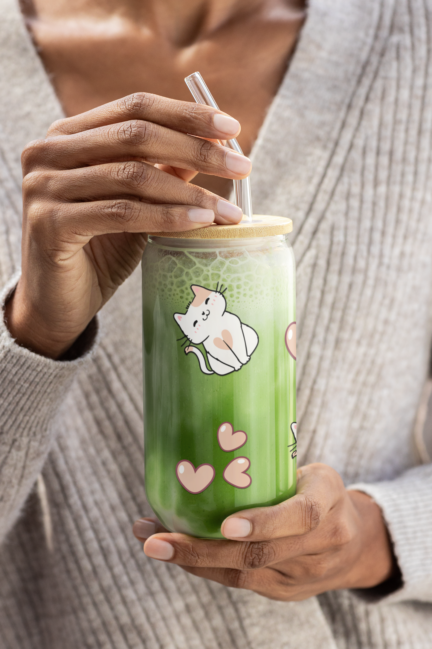 16 oz Cat & Hearts Sipper Glass – Purr-fectly Adorable