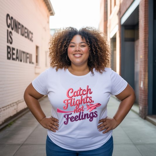 Catch Flights Not Feelings Shirt – Trendy Travel Tee, Vacation Shirt for Women, Airport Outfit, Cute Graphic Tee, Jet Setter Gift